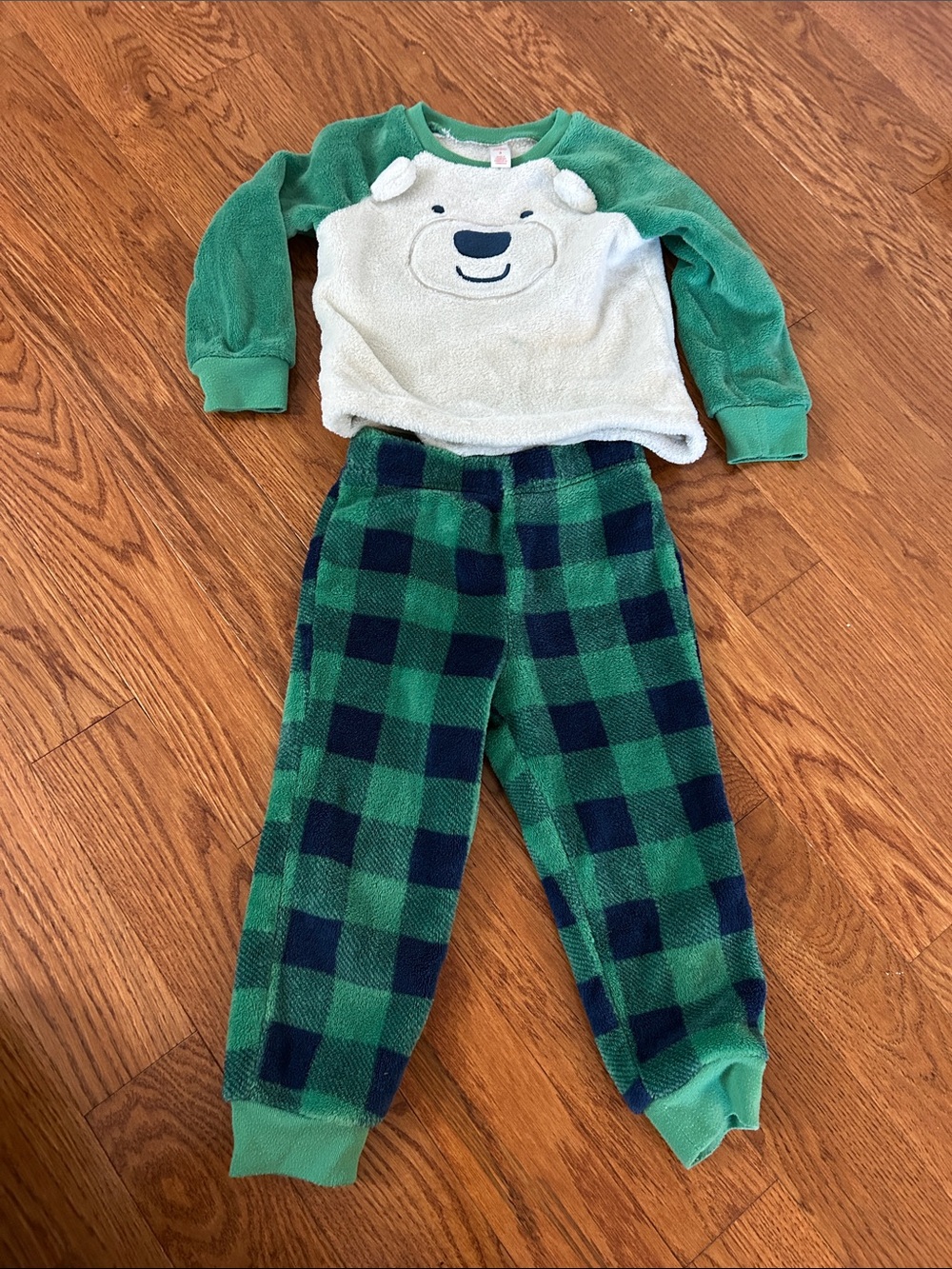 Joe Fresh Green and Navy Bear Fleece Pajama Set